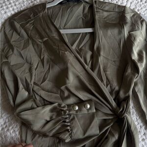 Zara Khaki Blouse with Elegant Details